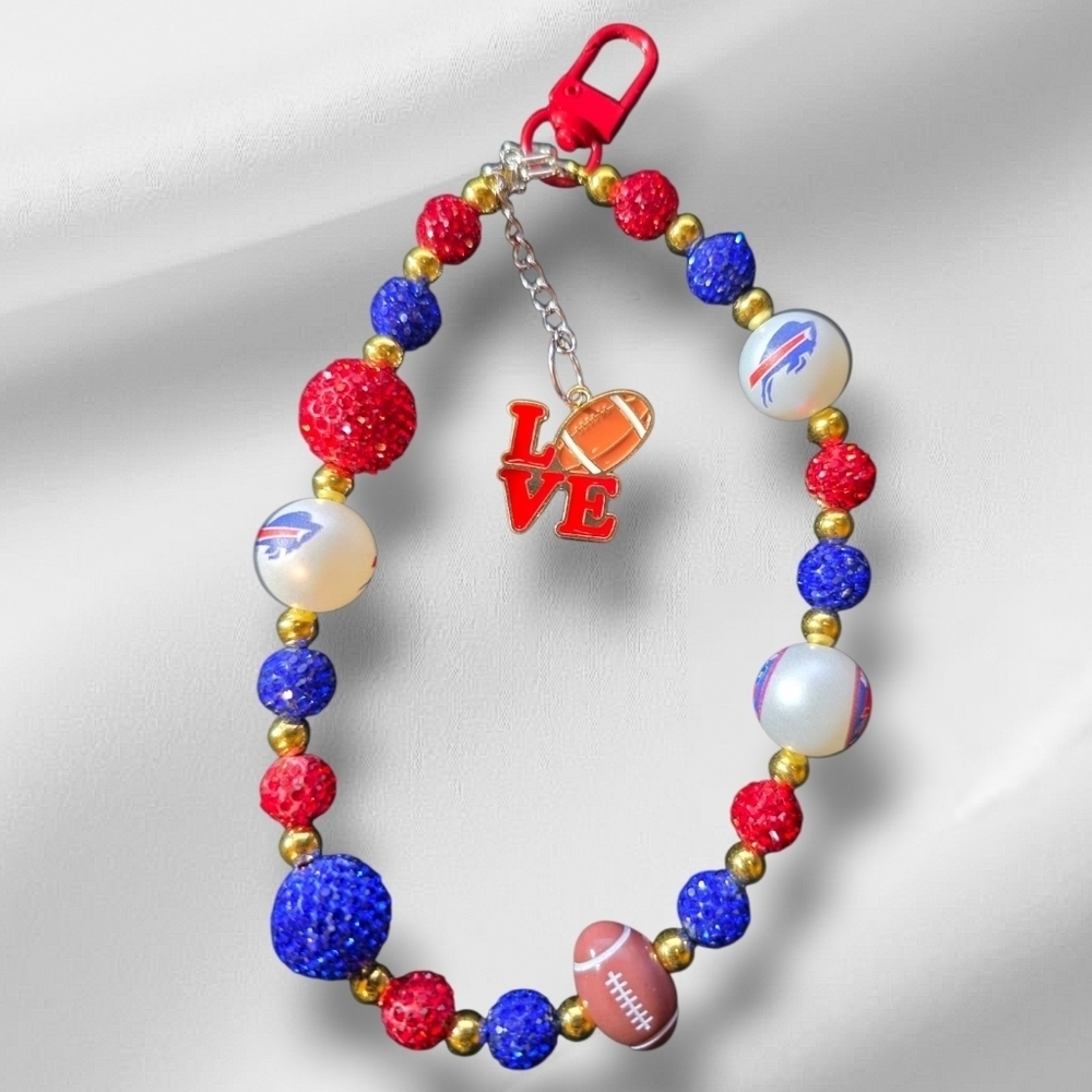 Buffalo Bills Beaded Bag Charm- Red, Blue, Gold